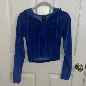 Royal blue velvet cropped hoodie